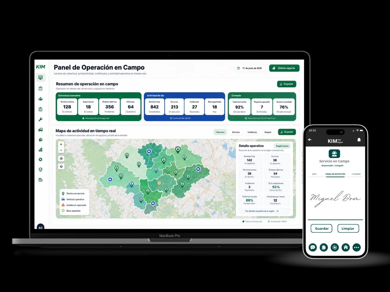 Representación de software, datos y dispositivos integrados en una operación digital.